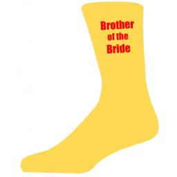 Yellow Wedding Socks with Red Brother of The Bride Title Adult size UK 6-12 Euro 39-49
