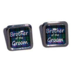 Brother of the Groom Blue Tartan Square Wedding Cufflinks