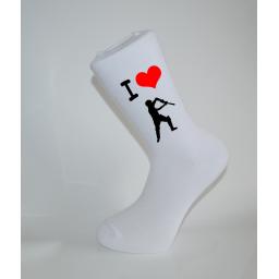 I Love Cricket White Socks, Great Socks for the sportsman, Adults 6-12
