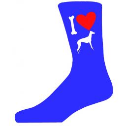 Blue Novelty Grey Hound Socks - I Love My Dog Socks