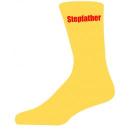 Yellow Wedding Socks with Red Stepfather Title Adult size UK 6-12 Euro 39-49