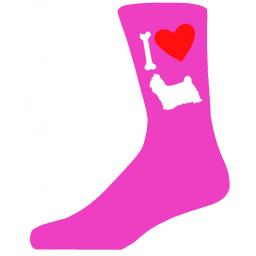 Hot Pink Ladies Novelty Shih Tzu Socks- I Love My Dog Socks Luxury Cotton Novelty Socks Adult size UK 5-12 Euro 39-49