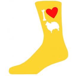 Yellow Novelty Pomeranian Socks - I Love My Dog Socks