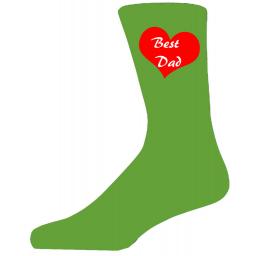 Best Dad in a Red Heart on Green Socks, Lovely Birthday Gift Adult size UK 6-12 Ideal for a Christmas, birthday or anytime gift