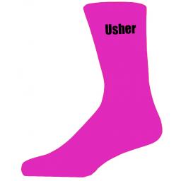 Hot Pink Wedding Socks with Black Usher Title Adult size UK 6-12 Euro 39-49