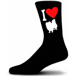 Mens Black Novelty Pekingese Socks- I Love My Dog Socks Luxury Cotton Novelty Socks Adult size UK 5-12 Euro 39-49