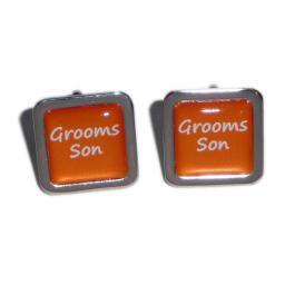 Grooms Son Orange Square Wedding Cufflinks