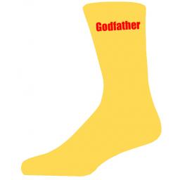Yellow Wedding Socks with Red Godfather Title Adult size UK 6-12 Euro 39-49
