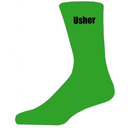 Green Wedding Socks with Black Usher Title Adult size UK 6-12 Euro 39-49