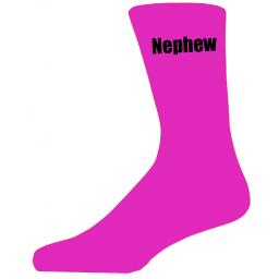 Hot Pink Wedding Socks with Black Nephew Title Adult size UK 6-12 Euro 39-49