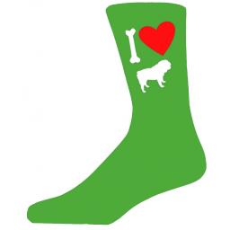 Green Novelty Bulldog Socks - I Love My Dog Socks