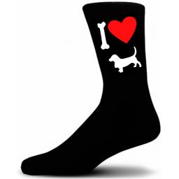 Mens Black Novelty Basset Hound Socks- I Love My Dog Socks Luxury Cotton Novelty Socks Adult size UK 5-12 Euro 39-49