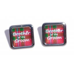 Brother of the Groom Red Tartan Square Wedding Cufflinks