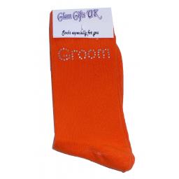 Orange Wedding Socks - Groom In Clear Sparkely AB Crystals