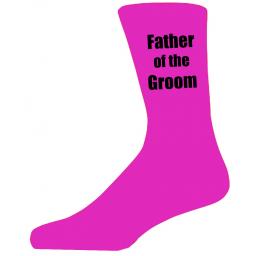 Hot Pink Wedding Socks with Black Father of The Groom Title Adult size UK 6-12 Euro 39-49