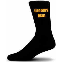 Black Wedding Socks with Yellow Grooms Man Title Adult size UK 6-12 Euro 39-49