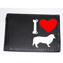 I Love Collie Dogs on a Black Nylon Wallet, Stunning Birthday, Fathers Day or Christmas Gift