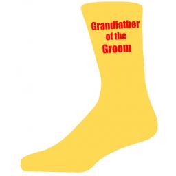 Yellow Wedding Socks with Red Grandfather of The Groom Title Adult size UK 6-12 Euro 39-49