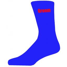 Blue Wedding Socks with Red Groom Title Adult size UK 6-12 Euro 39-49