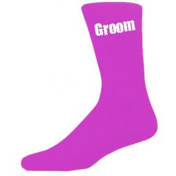 Hot Pink Mens Wedding Socks - High Quality Groom Hot Pink Socks (Adult 6-12)
