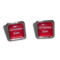 Grooms Man Red Square Wedding Cufflinks