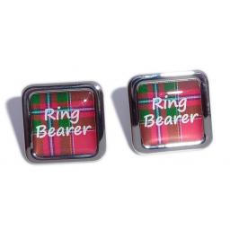 Ring Bearer Red Tartan Square Wedding Cufflinks