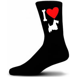 Mens Black Novelty Scottish Terrier Socks- I Love My Dog Socks Luxury Cotton Novelty Socks Adult size UK 5-12 Euro 39-49