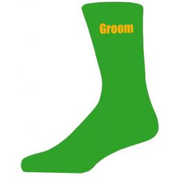 Green Wedding Socks with Yellow Groom Title Adult size UK 6-12 Euro 39-49