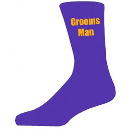 Purple Wedding Socks with Yellow Grooms Man Title Adult size UK 6-12 Euro 39-49