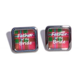 Father of the Bride Red Tartan Square Wedding Cufflinks