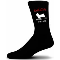 Black Warning Shih Tzu Owner Socks - I love my Dog Novelty Socks