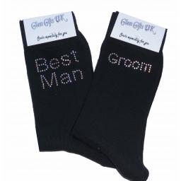 Black Wedding Socks - Grooms Man In Clear Sparkely AB Crystals