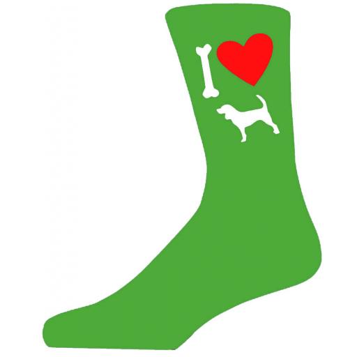 Green Novelty Beagle Socks - I Love My Dog Socks