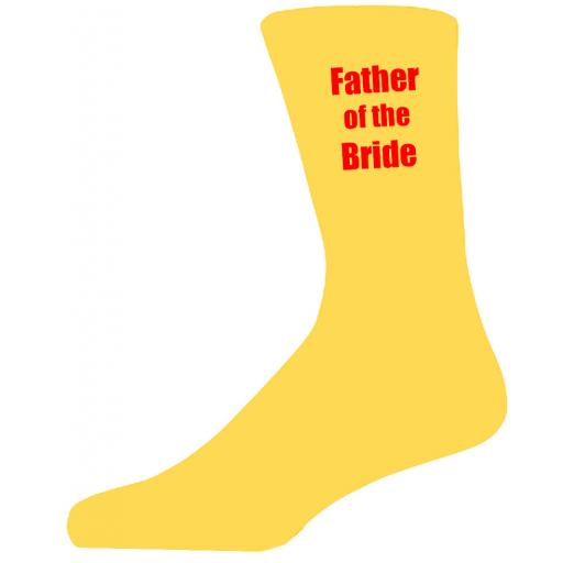 Yellow Wedding Socks with Red Father of The Bride Title Adult size UK 6-12 Euro 39-49