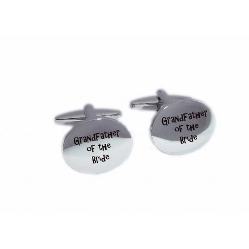 Grandfather of the Bride Oval Laser Engraved Cufflinks for the Wedding Party. Goom, Best Man, Father of The Bride. All cufflinks come with an organza gift pouch.