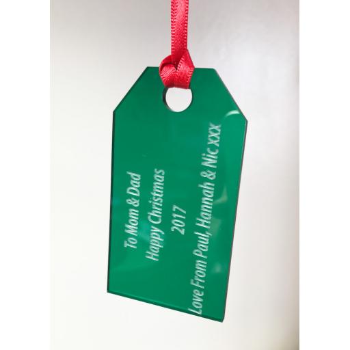 Green Acrylic Hanging Gift Tag - Christmas Tree / Home Decor- Free Personal