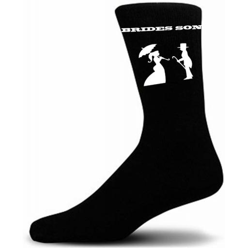 Victorian Bride And Groom Figure Black Wedding Socks - Brides Son (Small UK Childrens 9-12)