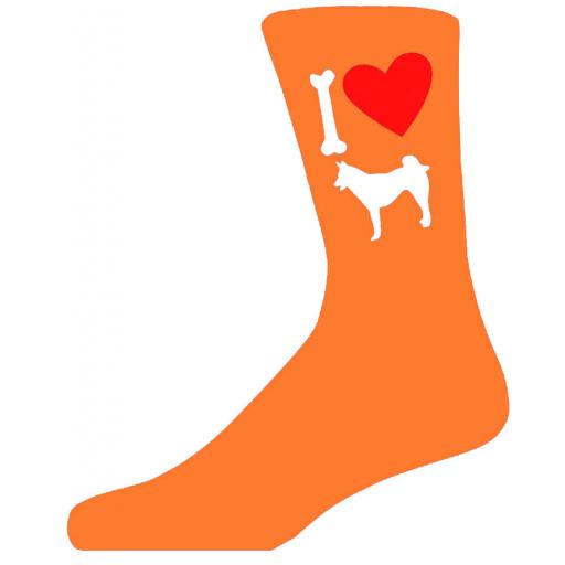Orange Novelty Husky Socks - I Love My Dog Socks