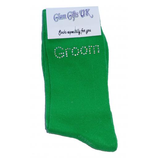 Green Wedding Socks - Bride's Son In Clear Sparkely AB Crystals