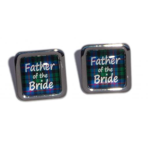 Father of the Bride Blue Tartan Square Wedding Cufflinks