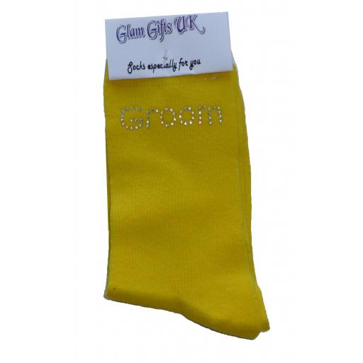 Yellow Wedding Socks - Father of the Groom In Clear Sparkely AB Crystals