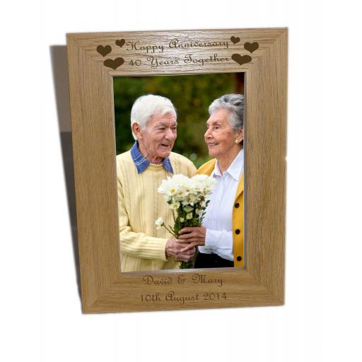 Happy Anniversary, 40 years Wooden Photo Frame 6x8 - Free Engraving - Please email glamgifts50@yahoo co uk