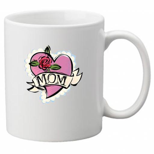 With a Tattoo Style Mom Heart Design 11 oz Novelty Mug - Great Novelty Gift