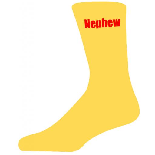 Yellow Wedding Socks with Red Nephew Title Adult size UK 6-12 Euro 39-49