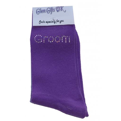 Purple Wedding Socks - Groom In Clear Sparkely AB Crystals