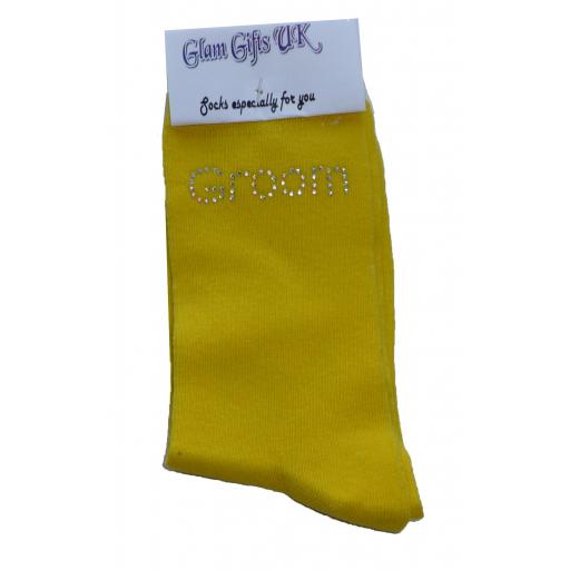 Yellow Wedding Socks - Father of the Bride In Clear Sparkely AB Crystals