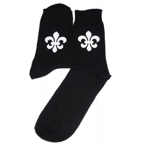 White Fleur De Lis Socks, Great Novelty Gift Socks Luxury Cotton Novelty Socks Adult size UK 6-12 Euro 39-49