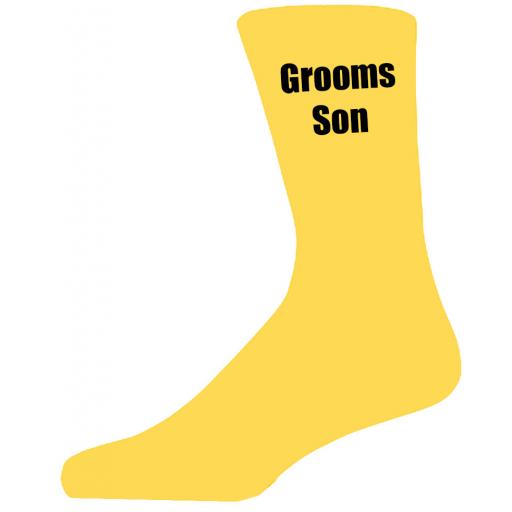 Yellow Wedding Socks with Black Grooms Son Title Adult size UK 6-12 Euro 39-49