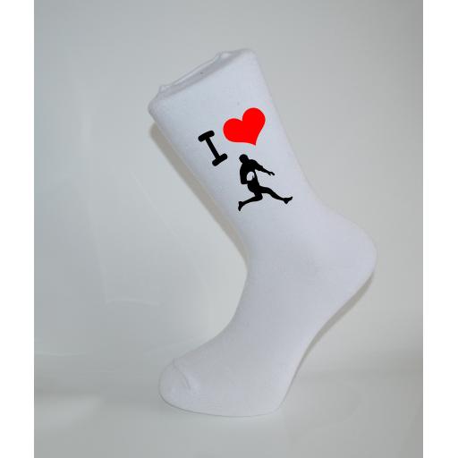 I Love Rugby White Socks, Great Socks for the sportsman, Adults 6-12