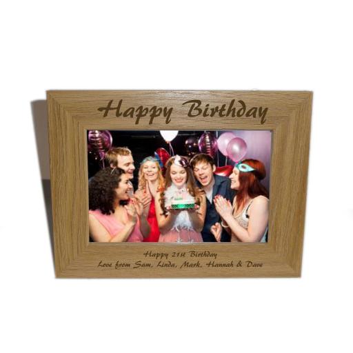 Happy Birthday Wooden Photo frame 6 x 4 - Personalise this frame -Free Engraving - Please email glamgifts50@yahoo co uk